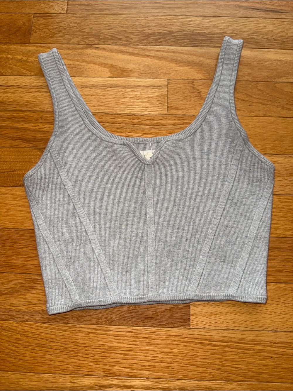 aerie Light Gray Ribbed Scoop Crop Tank